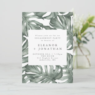 Monstera Botana Watercolor Engagement Party Einladung
