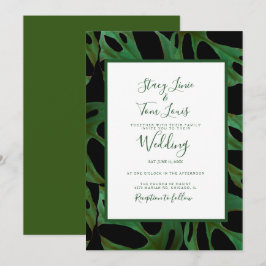 Monstera Botanical Leaf Green Wedding Black Einladung