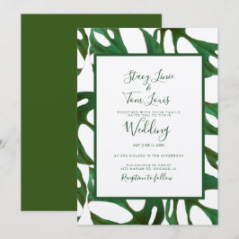 Monstera Botanical Leaf Green Wedding Brown Einladung