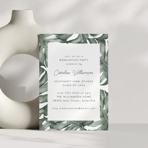 Monstera Botanical Watercolor Graduation Party Einladung