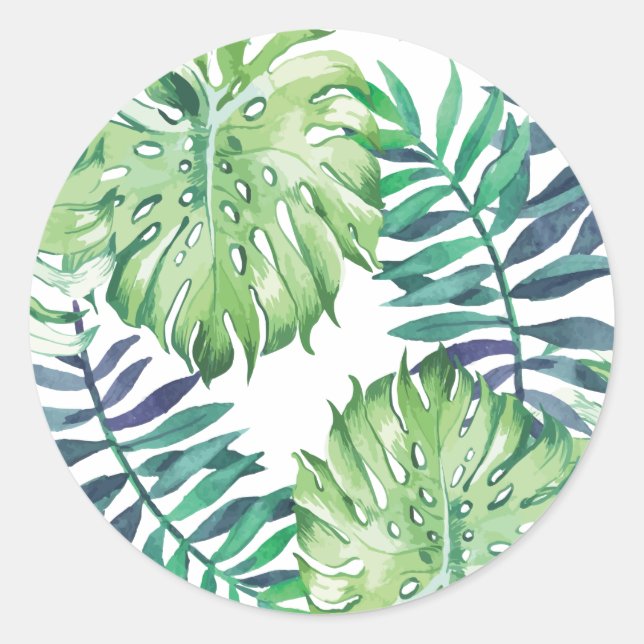 Monstera Deliciosa Hawaiian Island Tropics Blätter Runder Aufkleber (Vorderseite)