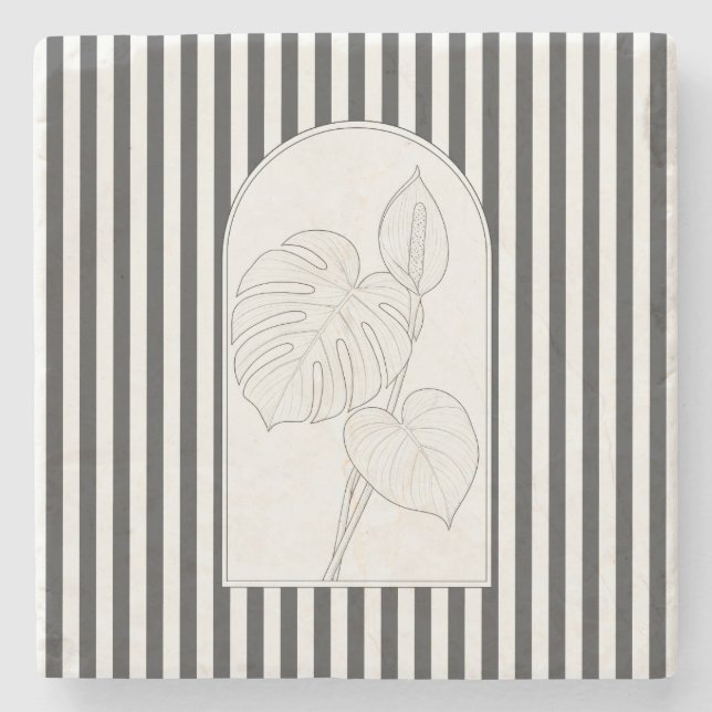 Monstera Elegante Blume Botanischer Stein Unterset Steinuntersetzer (Vorderseite)