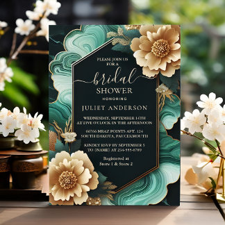 Monstera Emerald Green und Gold Brautparty Einladung