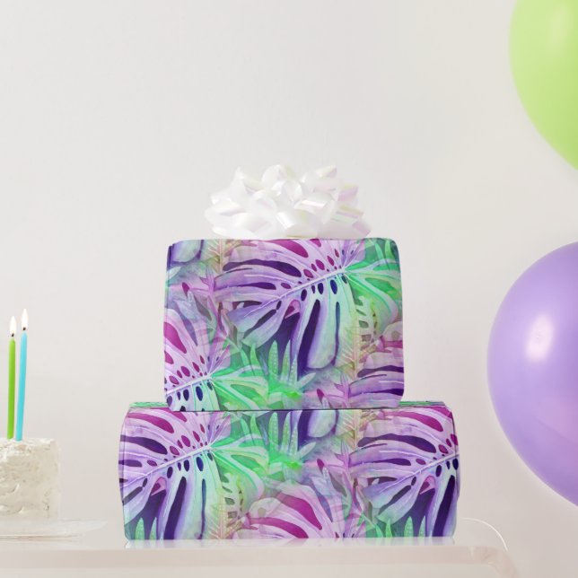 Monstera Farbenfrohe tropische Blätter Geschenkpapier (Partygeschenke)