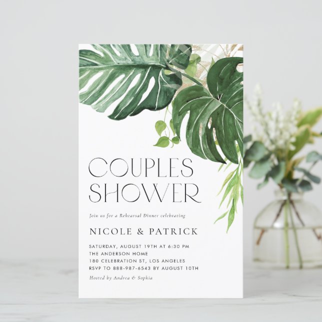 Monstera Feuilles Été Couples Douche Invitation (Debout devant)