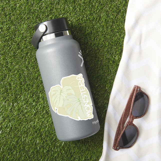 Monstera foliage in weichem Grün Aufkleber (HydroFlask Insitu)
