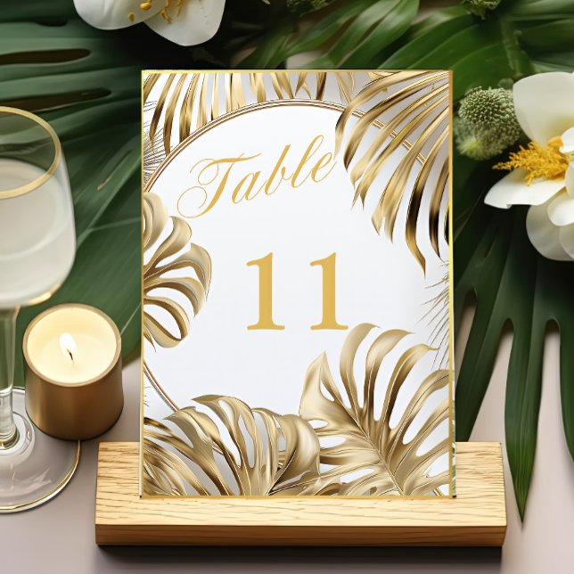 Monstera Gilded Gold Wedding Tischnummer (Von Creator hochgeladen)