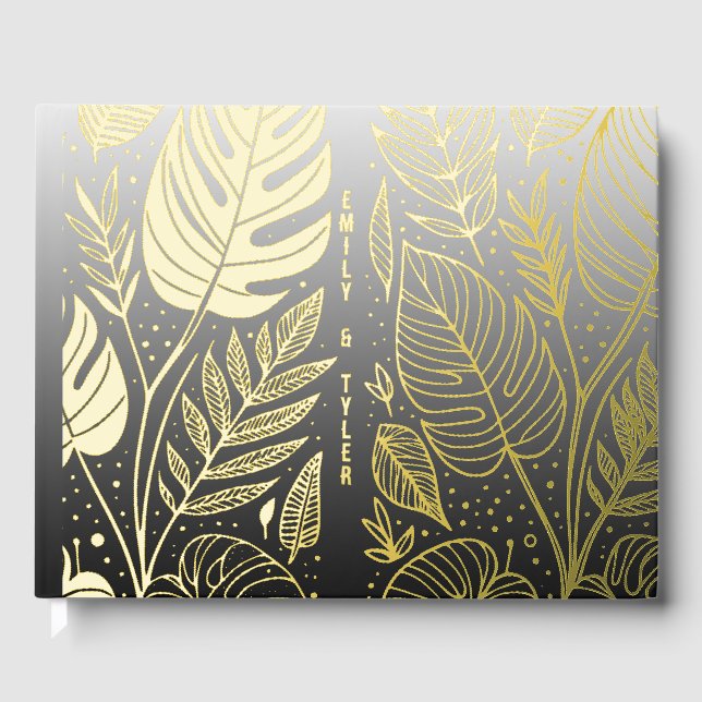 Monstera Gold Foliage Wedding Gästebuch (Vorderseite)