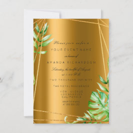 Monstera Gold Poligonal Frame Greenery Bridal Wedd Einladung
