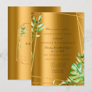 Monstera Gold Polygonaler Rahmen Grünpflanzen Brau Einladung