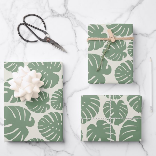 Monstera - grün geschenkpapier set (Vorderseite)