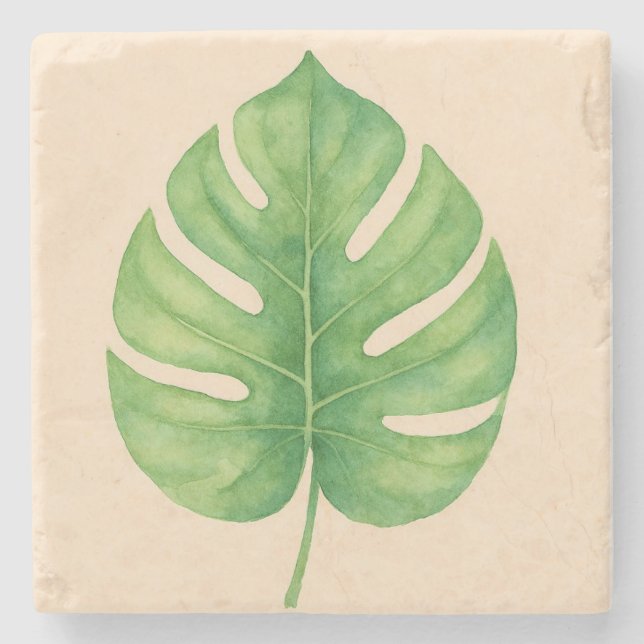 Monstera Grünes Blattdesign.  Steinuntersetzer (Vorderseite)