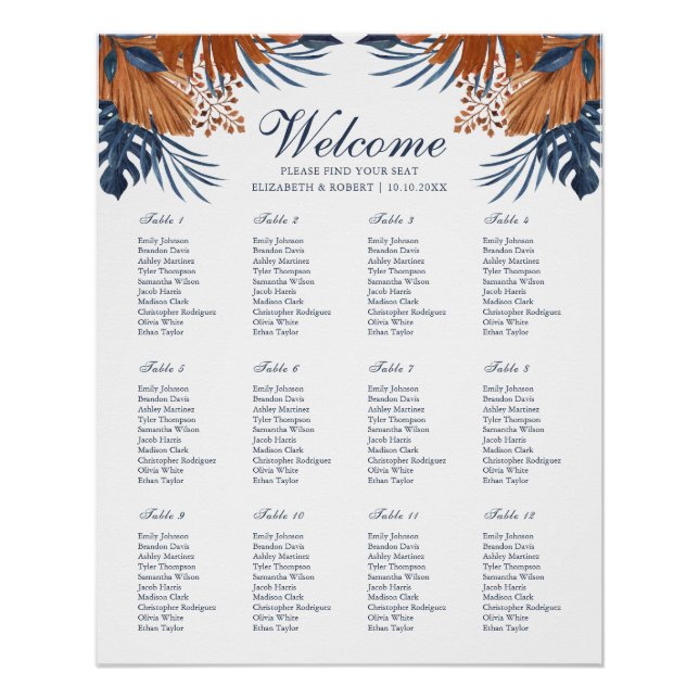 Monstera Hochzeitskarte für die Blue Midnight Poster (Vorderseite)