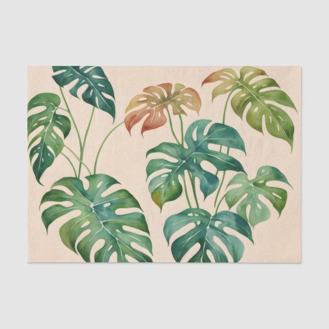 Monstera Houseplant Boho Watercolor Seidenpapier (Vorderseite)