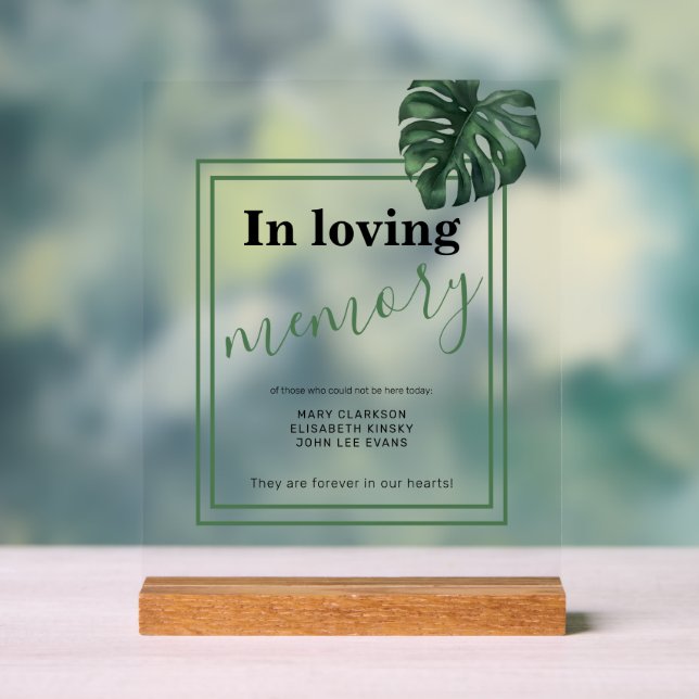 Monstera in liebevoller Erinnerung Hochzeitsakryll Acrylschild (Neutral)