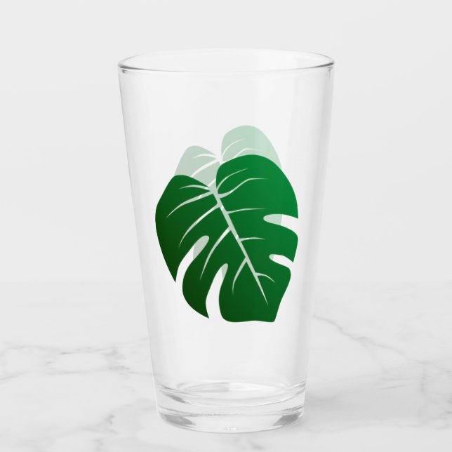 Monstera Leaf Botanisches Design Trinkglas Glas (Vorderseite)