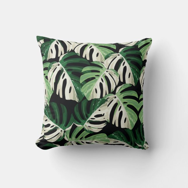 Monstera Leaf Exotic Black Pattern Kissen (Vorderseite)