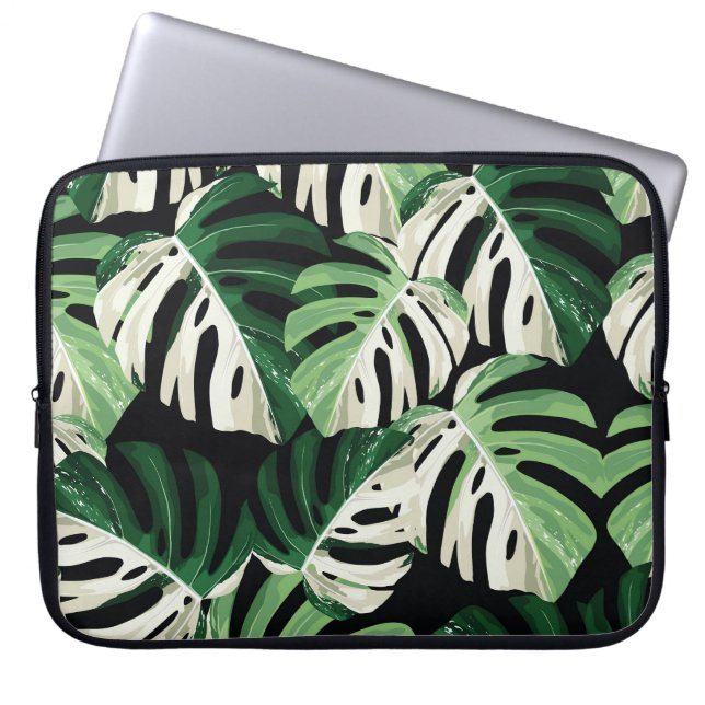 Monstera Leaf Exotic Black Pattern Laptopschutzhülle (Vorderseite)