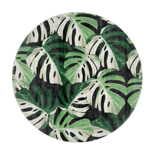 Monstera Leaf Exotic Black Pattern Schneidebrett (Vorderseite)
