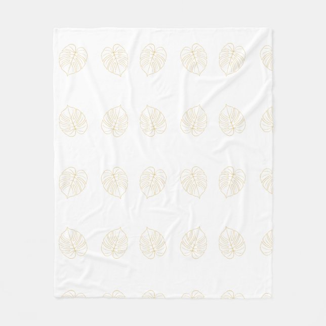 Monstera Leaf Gold Design.  Fleecedecke (Vorderseite)