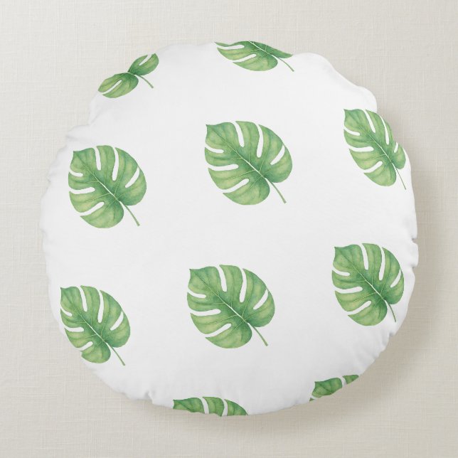 Monstera Leaf Green Design.  Rundes Kissen (Vorderseite)