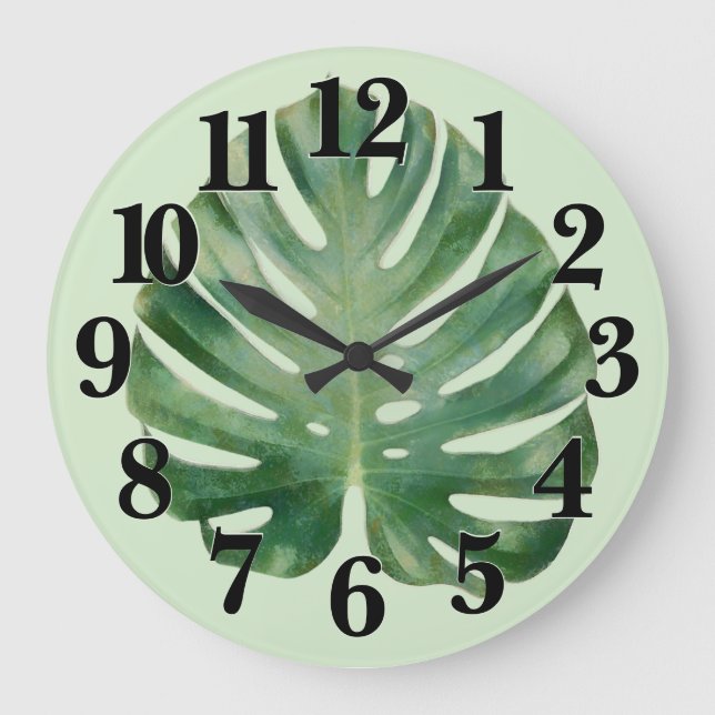 Monstera Leaf Große Wanduhr (Vorderseite)