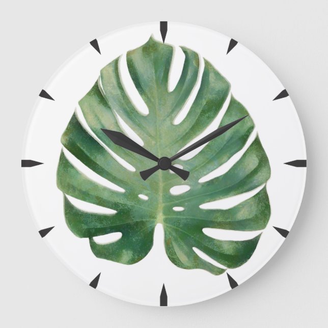 Monstera Leaf Große Wanduhr (Vorderseite)