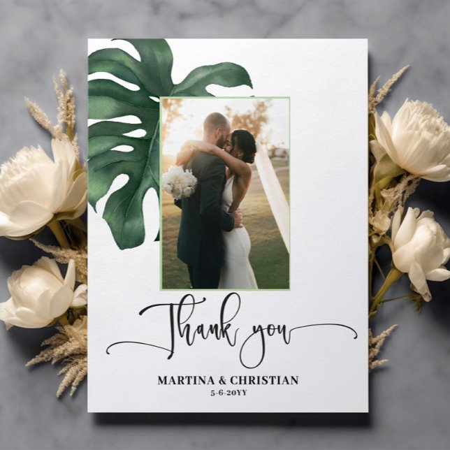 Monstera Leaf Hochzeit Vielen Dank Flat Card (Von Creator hochgeladen)