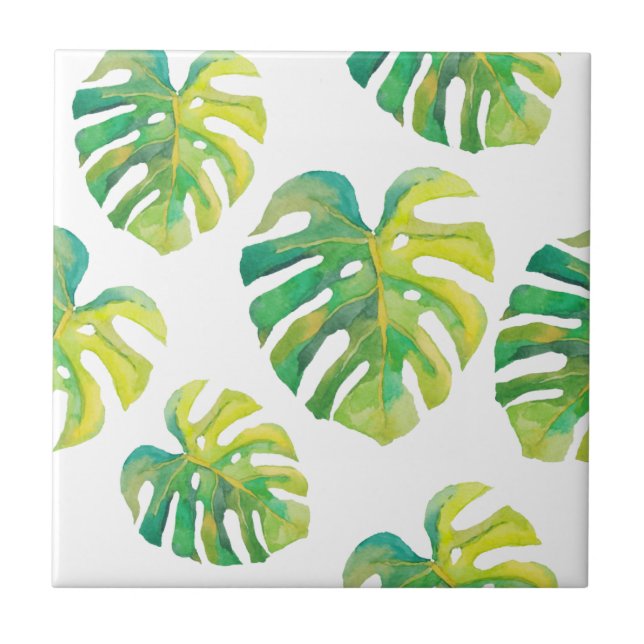 Monstera Leaf Muster Tropengrün Sommer Fliese (Vorderseite)