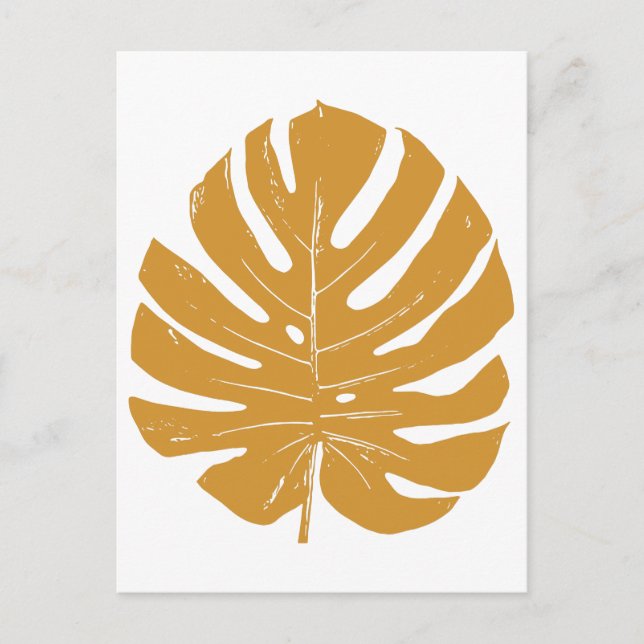 Monstera Leaf Natur Zeichnend in Senf Yellow Postkarte (Vorderseite)