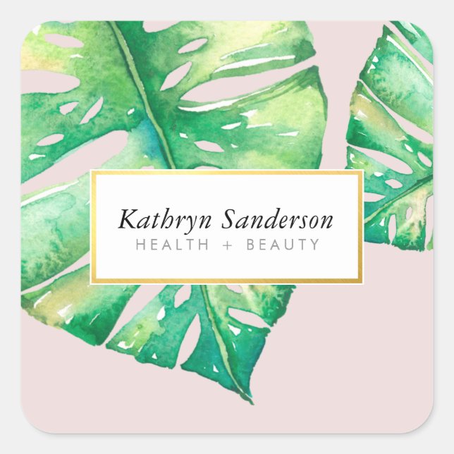 MONSTERA LEAF Öko florale Stilvorlage Quadratischer Aufkleber (Vorderseite)