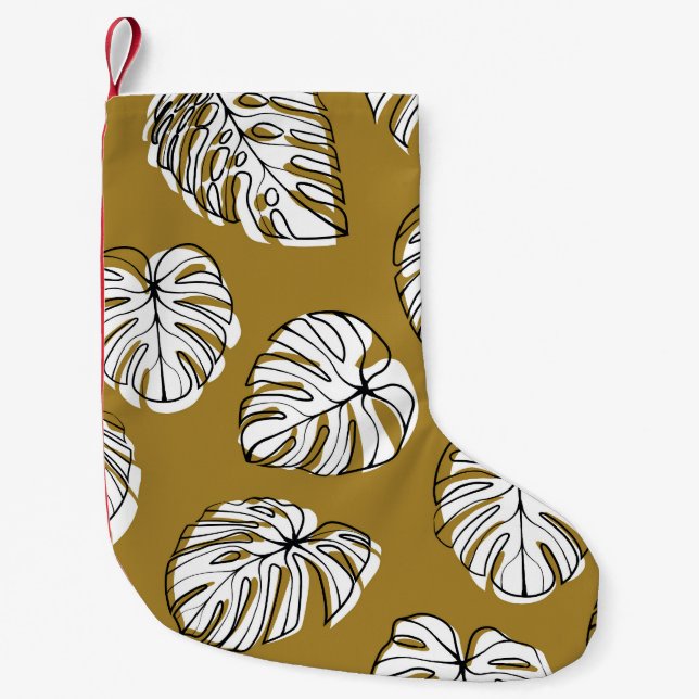 Monstera Leaf, Textil Nahtlos Muster. Kleiner Weihnachtsstrumpf (Vorderseite)