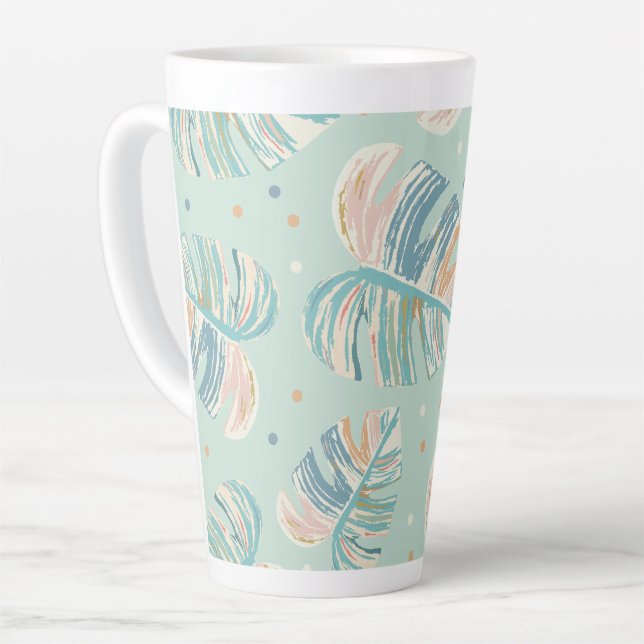 Monstera Leaf - Türkis, Grün, Korallen, Senf Milchtasse (Linke Ecke)