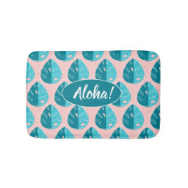 Monstera Leaves - Blue and Pink Badematte