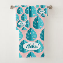 Monstera Leaves - Blue and Pink