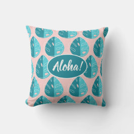 Monstera Leaves - Blue and Pink Kissen