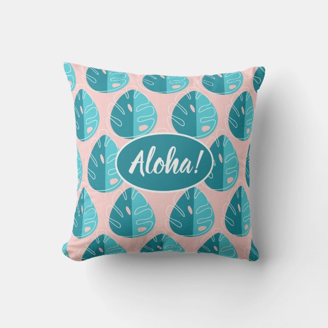 Monstera Leaves - Blue and Pink Kissen (Vorderseite)