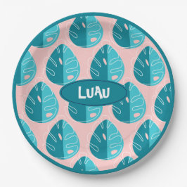 Monstera Leaves - Blue and Pink Pappteller