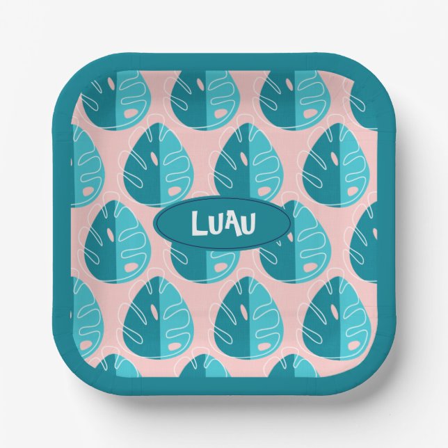 Monstera Leaves - Blue and Pink Pappteller (Vorderseite)