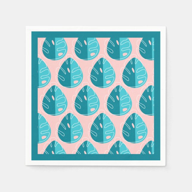 Monstera Leaves - Blue and Pink Serviette (Vorderseite)