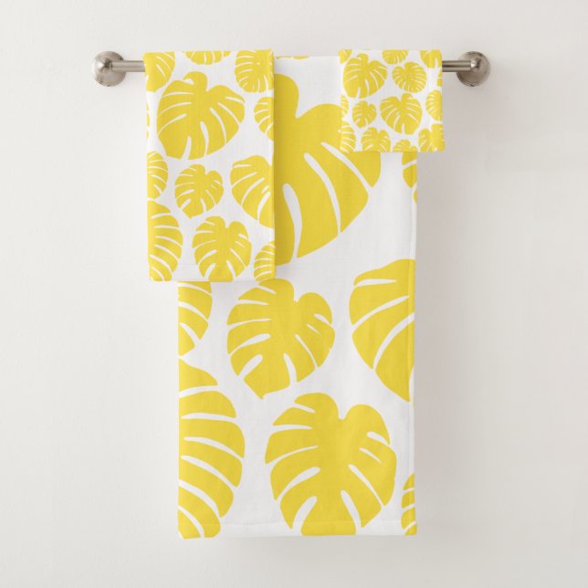 Monstera - Lemon Gelb und Weiß Badhandtuch Set (Insitu)