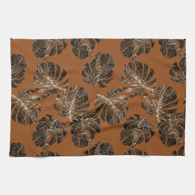 Monstera Leo Tierdruck Glam 3 Geschirrtuch (Horizontal)