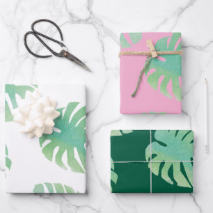Monstera Mini-Blattmuster Tropische Pflanzen Geschenkpapier Set