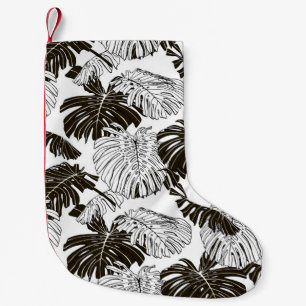 Monstera Monochrome: Schwarzweiß Nahtlos. Kleiner Weihnachtsstrumpf