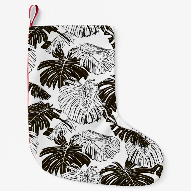 Monstera Monochrome: Schwarzweiß Nahtlos. Kleiner Weihnachtsstrumpf (Vorderseite)