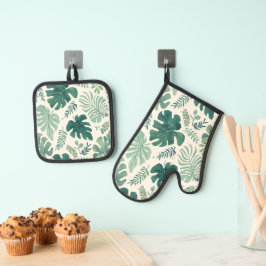 Monstera Mood - Tropisches Leaf Ofenhandschuh & Topflappen-Set