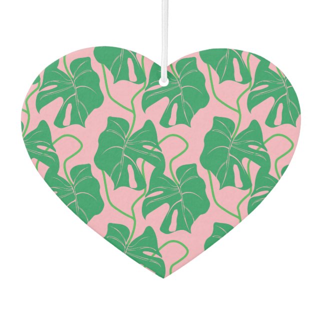 Monstera-Muster in Rosa und Grün Autolufterfrischer (Vorderseite)