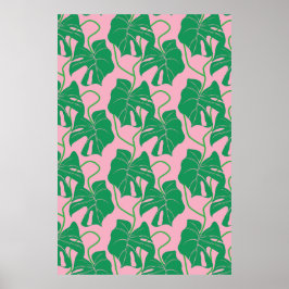 Monstera-Muster in Rosa und Grün Poster
