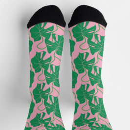 Monstera-Muster in Rosa und Grün Socken
