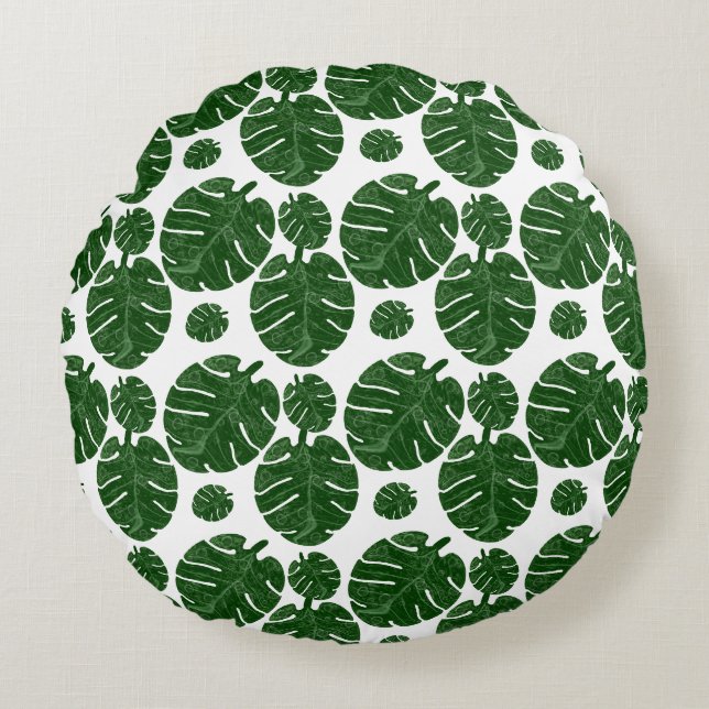 Monstera-Muster  Rundes Kissen (Vorderseite)